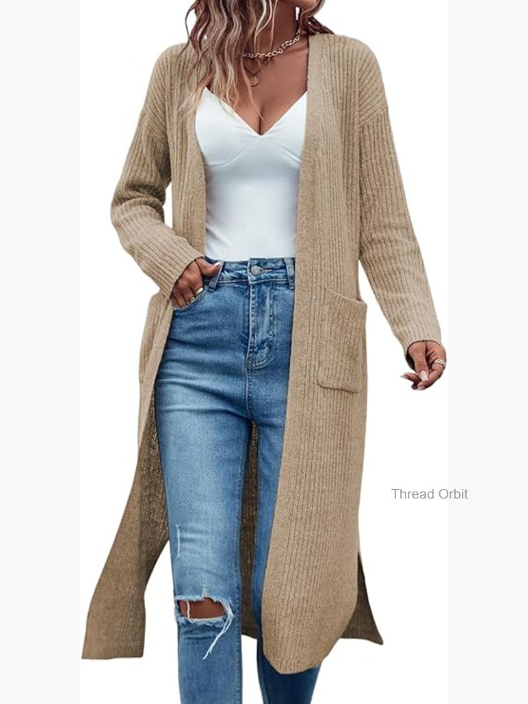 Oversized Long Cardigan Sweater With Pockets Open Front Fall Casual Coat